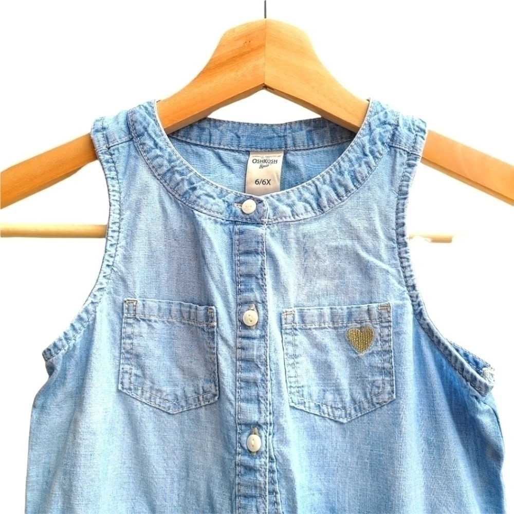 Oshkosh B'gosh Light-weight Whitewashed Denim Dress, Blue, Farmhouse, Size 6